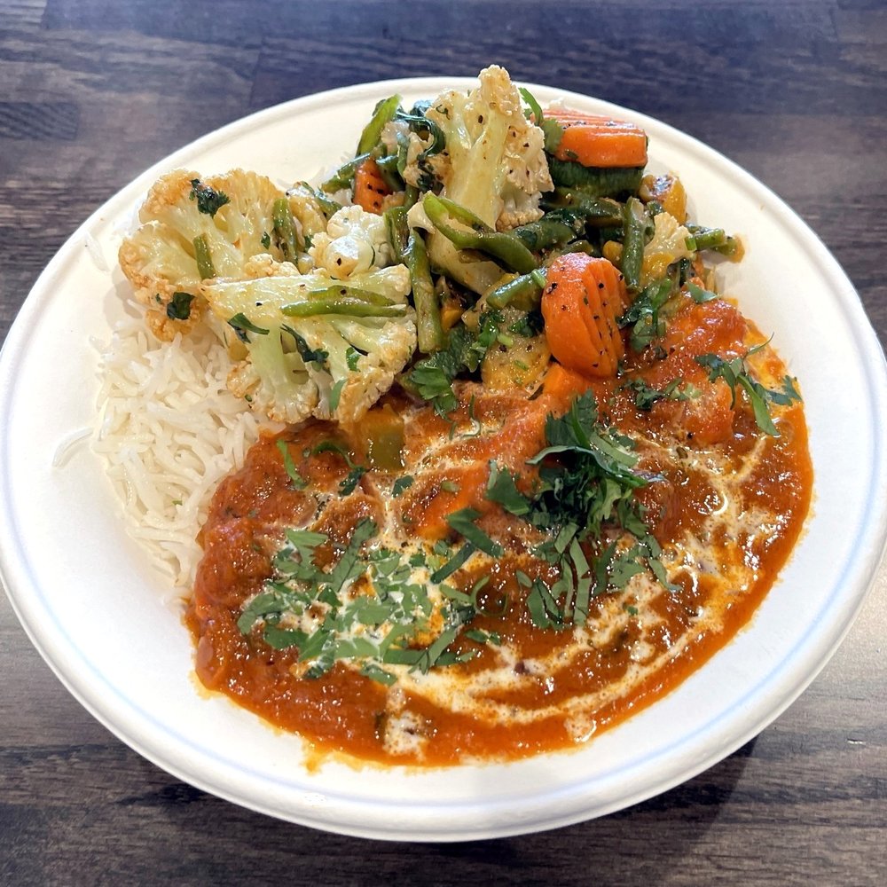 Raj Express Indian Kitchen - Express Bowl 2 - Chicken, Tikka Masala, Basmati Rice and Sautéed Vegetables in an 8" x 2" Bowl - Indian Near Me - Overland Park, Kansas Raj Express Indian Kitchen - Express Bowl 2 - Chicken, Tikka Masala, Basmati Rice and Sautéed Vegetables in an 8" x 2" Bowl - Indian Near Me - Overland Park, Kansas