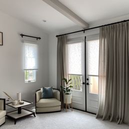 Motorized roller shade & linen sheers Motorized roller shade & linen sheers