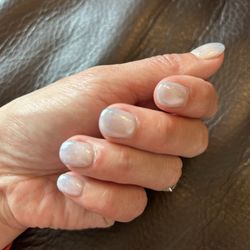 Rosemary Spa - Blue ombré dip nails with chrome.