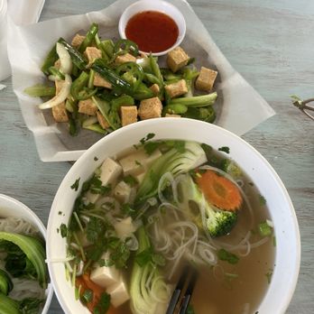 Pho Basil  - Vegetable pho (some eaten already before i remembered to take photo) and fried tofu appetizer. - Vietnamese Near Me - Elk Grove, California