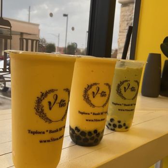 V-tea - Mango Smoothie & Matcha smoothie + egg custard - Bubble Tea Near Me - Cypress, Texas