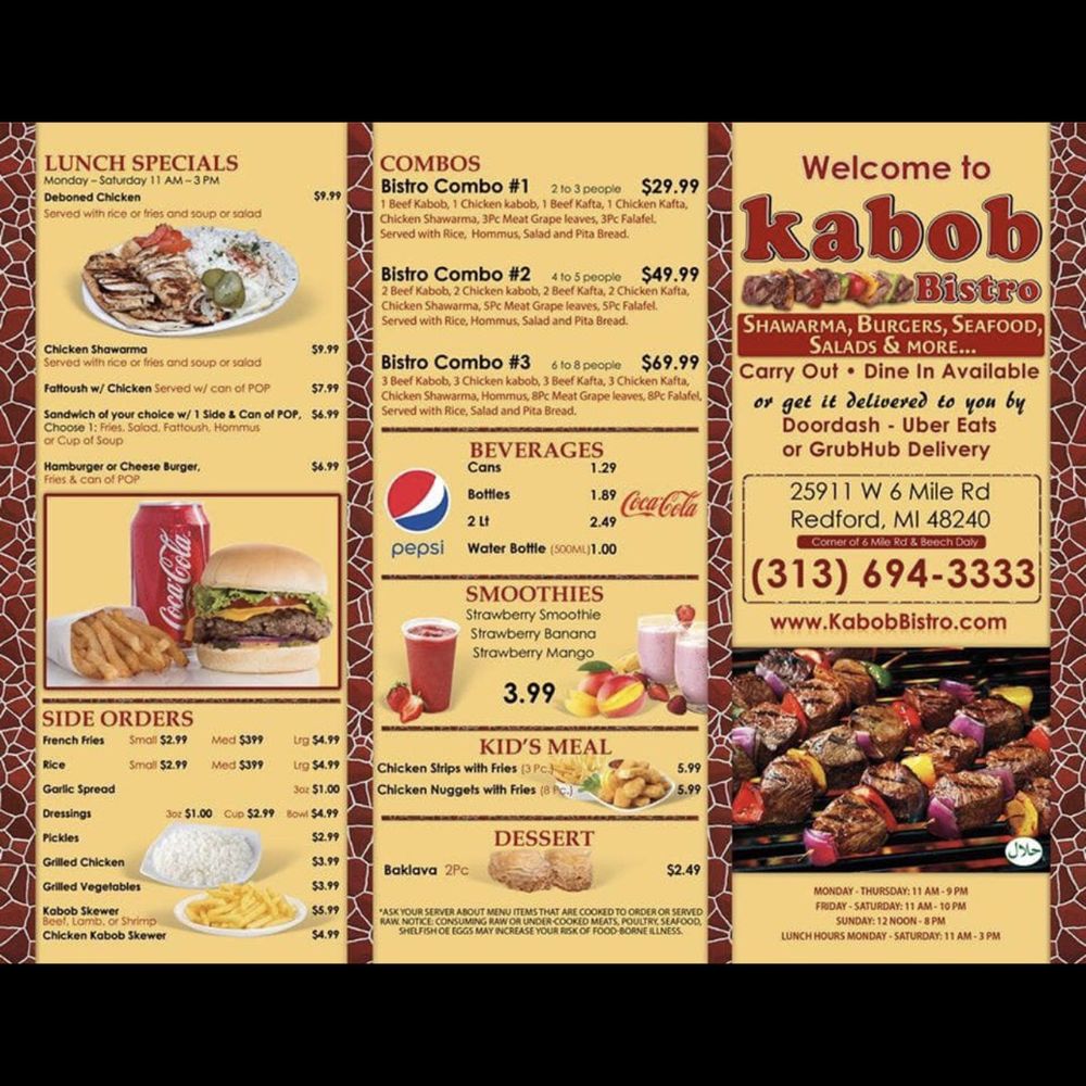 Kabob Bistro - Menu - Middle Eastern Near Me - Redford Charter Township, Michigan Kabob Bistro - Menu - Middle Eastern Near Me - Redford Charter Township, Michigan