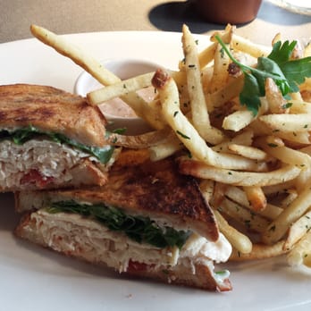 Bazille at Nordstrom - Roasted chicken and goat cheese panini with fries and kalamata olive aioli - New American Near Me - Jacksonville, Florida