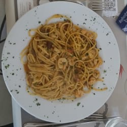 Ristorante Vivo - Spaghetti terre e mare, con funghi, pancetta e gamberetti. Al dente!