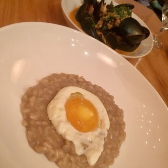 Mercantile - Foraged Mushroom Risotto truffle brined egg yolk, parmesan sabayon 13 - New American Near Me - Denver, Colorado Mercantile - Foraged Mushroom Risotto truffle brined egg yolk, parmesan sabayon 13 - New American Near Me - Denver, Colorado