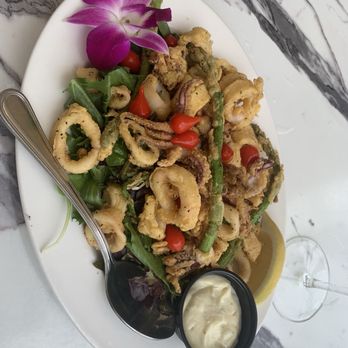 Oak & Palm - Calamari app (contains fried asparagus and peppadew peppers ) - Salad Near Me - Sunset Beach, North Carolina
