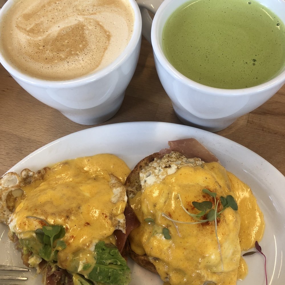 Nectarine Grove - Grain free eggs Benedict. Honey latte and matcha latte - New American Near Me - Encinitas, California Nectarine Grove - Grain free eggs Benedict. Honey latte and matcha latte - New American Near Me - Encinitas, California
