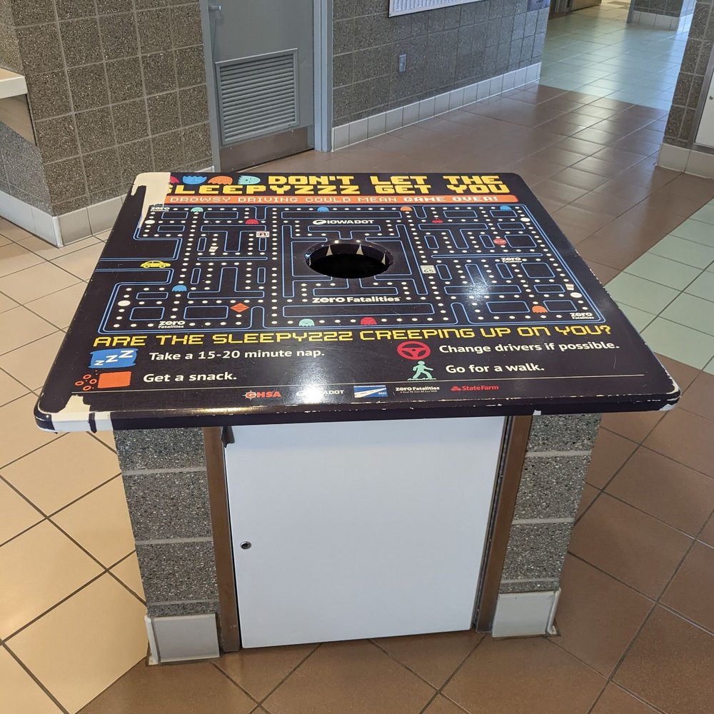 Dows Rest Area - Pac-Man-themed garbage receptacle - Rest Stops Near Me - Dows, Iowa