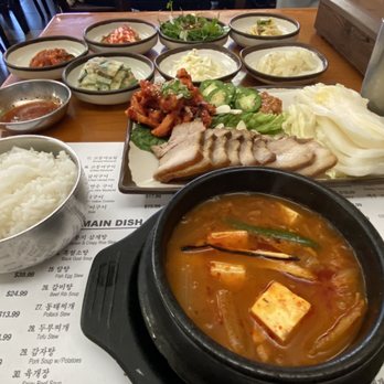 Dong Nae Gil - Combo special #64: cabbage wraps w/ steamed pork & kimchi + kimchi stew - Korean Near Me - Gardena, California Dong Nae Gil - Combo special #64: cabbage wraps w/ steamed pork & kimchi + kimchi stew - Korean Near Me - Gardena, California