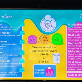 Scoop 50Fifty Ice Shop - Menu - Ice Cream & Frozen Yogurt Near Me - Summerville, South Carolina Scoop 50Fifty Ice Shop - Menu - Ice Cream & Frozen Yogurt Near Me - Summerville, South Carolina