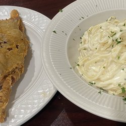 Fried soft shell crab (fried perfectly) and delicious Alfredo pasta!