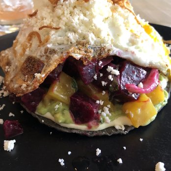 Claro - Brunch - Beet dish with two fries eggs on top. Beautiful presentation, perfectly delicious & filling! - Mexican Near Me - Brooklyn, New York