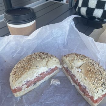 Cassidy’s Corner Cafe - Lox bagel  with small late that taste like burnt coffee - Cafes Near Me - Long Beach, California