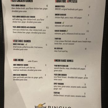 Bincho - Menu - Ramen Near Me - Los Angeles, California