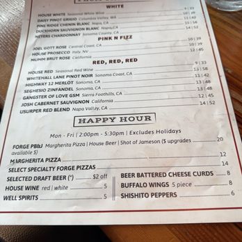 Forge Pizza - Small HH menu. - Pizza Near Me - Napa, California