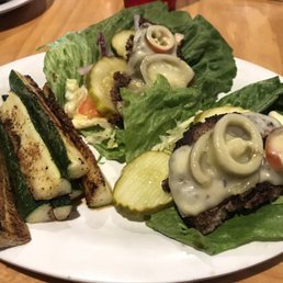 Build Your Own Burger- no bun, patty with pepper jack cheese and jalapeños. Side of grilled Zucchini!
