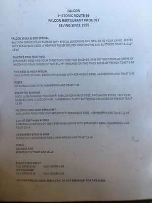 Menu photo 6 Falcon Restaurant & Lounge Winslow, AZ