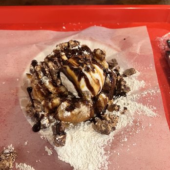 Funnel Me Crazy - Snickers funnel cake - Desserts Near Me - Durham, North Carolina