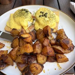 Smoked salmon lox and whipped feta Benedict