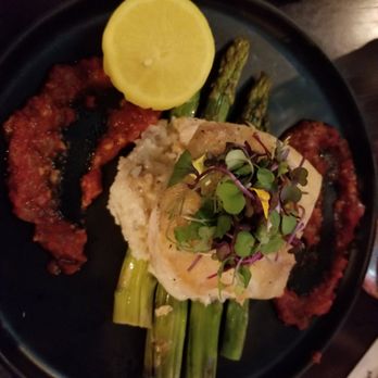 The Black Marlin - Chilean sea bass with asparagus and shrimp  cous cous - Seafood Near Me - Tustin, California