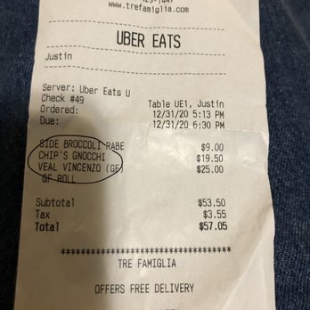 Tre Famiglia - But receipt shows they made CHIP'S GNOCCHI - Italian Near Me - Haddonfield, New Jersey Tre Famiglia - But receipt shows they made CHIP'S GNOCCHI - Italian Near Me - Haddonfield, New Jersey