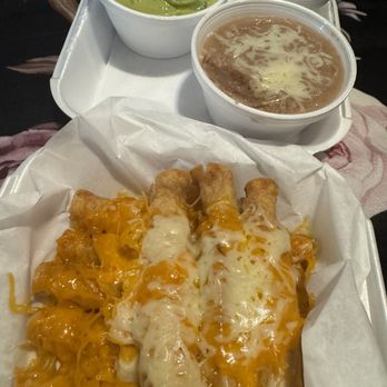 Super Albert Mexican Food - 10 Taquitos, with side of beans and sour cream!! We asked for the guacamole on the side!!! - Mexican Near Me - Alhambra, California Super Albert Mexican Food - 10 Taquitos, with side of beans and sour cream!! We asked for the guacamole on the side!!! - Mexican Near Me - Alhambra, California