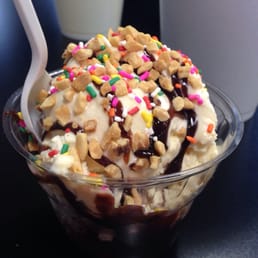 Small hot fudge sundae with sprinkles. Nice selection of Hudsonville ice cream to choose from as well as soft serve.