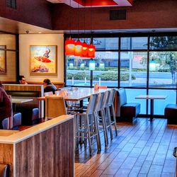 Habit Burger & Grill - This is one view of the interior of the restaurant looking from the counter where you order out toward the street