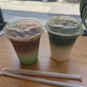 Forin Cafe - Pandan Coconut Latte (LEFT) Vanilla Matcha Latte (RIGHT) - Cafes Near Me - Philadelphia, Pennsylvania Forin Cafe - Pandan Coconut Latte (LEFT) Vanilla Matcha Latte (RIGHT) - Cafes Near Me - Philadelphia, Pennsylvania