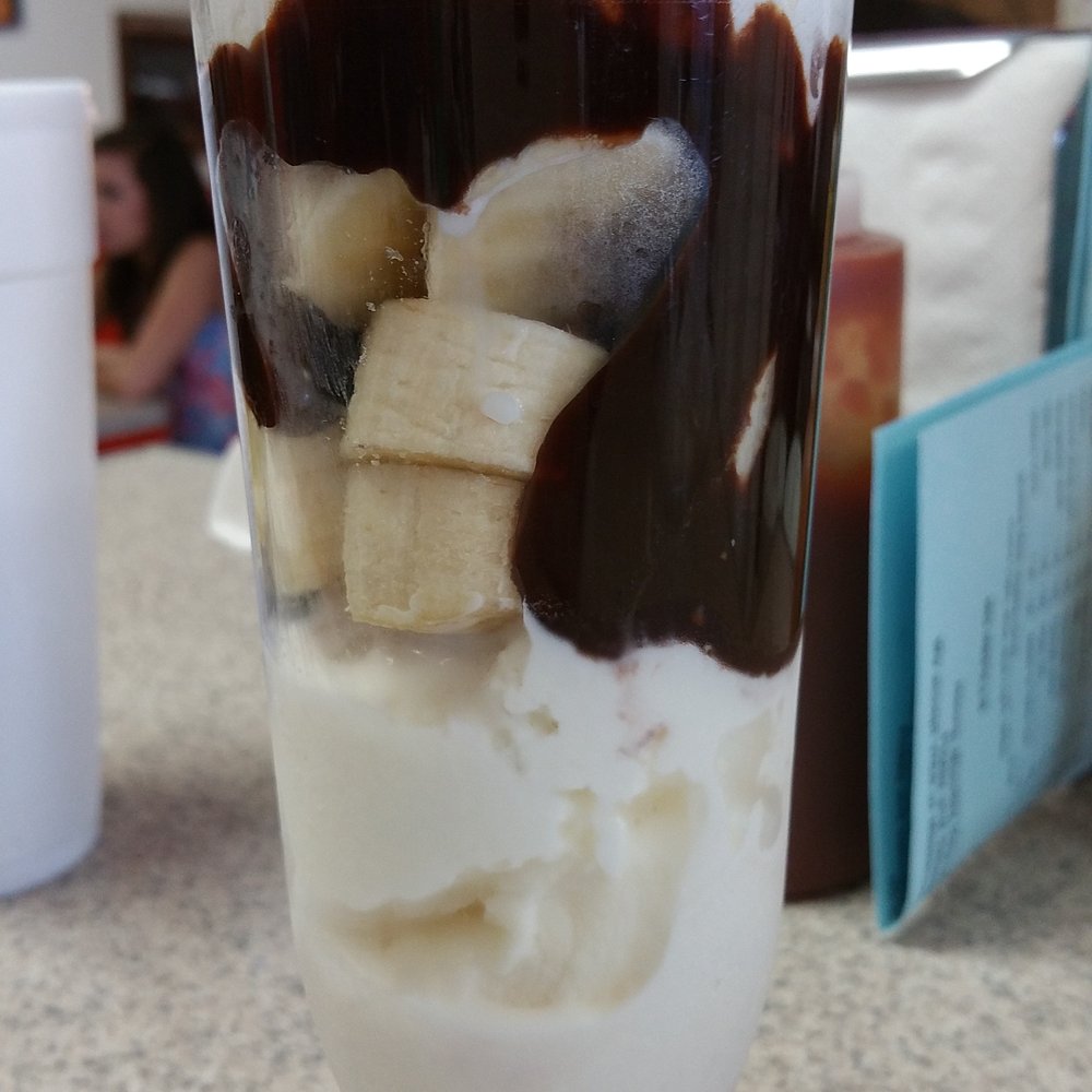 Doumar's Cones & Barbecue - Coed sundae aka hot fudge sundae with bananas - Barbeque Near Me - Norfolk, Virginia Doumar's Cones & Barbecue - Coed sundae aka hot fudge sundae with bananas - Barbeque Near Me - Norfolk, Virginia