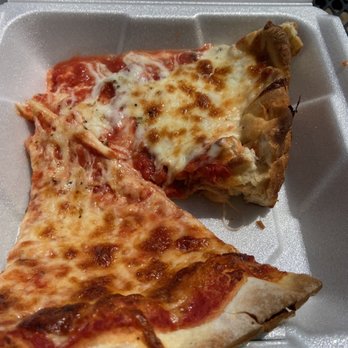 Antioch Pizza Shop - Fresh HOT sausage pan pizza slice and thin crust cheese slice cheese at end of slice was mostly on bottom by the time I opened the container - Pizza Near Me - Antioch, Illinois