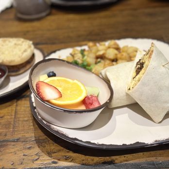 Egg Harbor Café - a burrito, fruit salad, and potato salad - Breakfast & Brunch Near Me - Sandy Springs, Georgia Egg Harbor Café - a burrito, fruit salad, and potato salad - Breakfast & Brunch Near Me - Sandy Springs, Georgia