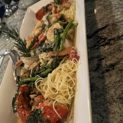 Primavera - Seafood over angel hair pasta, amazing amount of food.