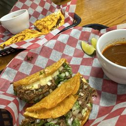 Birria Tacos and Birria quesadilla with consume
