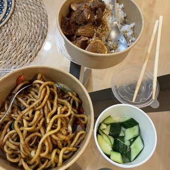 China Lan Lanzhou Beef Noodle - Stir-Fried Cumin Spiced Lamb Noodle / 孜然羊肉炒面 with 2.5mm noodle Braised Beef with Potato Over Rice / 土豆牛肉盖浇饭 Cucumber cold dish - Noodles Near Me - Vancouver, British Columbia China Lan Lanzhou Beef Noodle - Stir-Fried Cumin Spiced Lamb Noodle / 孜然羊肉炒面 with 2.5mm noodle Braised Beef with Potato Over Rice / 土豆牛肉盖浇饭 Cucumber cold dish - Noodles Near Me - Vancouver, British Columbia