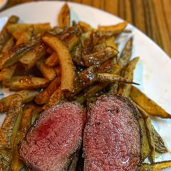 Blue Water Grille - Steak Frites - Manhattan Strip with Hand Cut Old Bay fries with garlic parmesan aioli