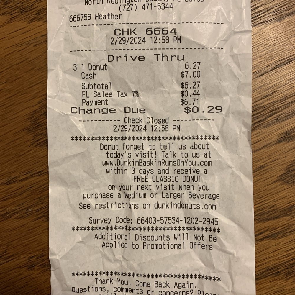 a receipt for a drive thru a receipt for a drive thru