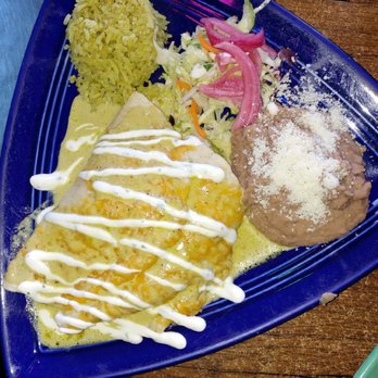 Maggie's Blue Rose - Omg the best avocado moms enchilada with cilantro rice and retried beans - Mexican Near Me - Avalon, California Maggie's Blue Rose - Omg the best avocado moms enchilada with cilantro rice and retried beans - Mexican Near Me - Avalon, California