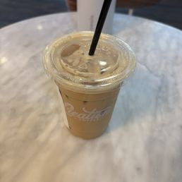 Iced SF caramel latte with oatmilk