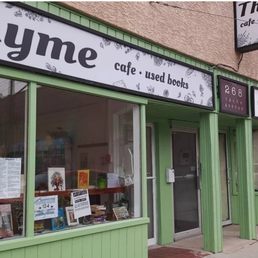 Exterior outside entrance of Thyme Cafe and Books - Front entrance to Thyme cafe and used books located at 268 Tache Avenue - Winnipeg, Manitoba Exterior outside entrance of Thyme Cafe and Books - Front entrance to Thyme cafe and used books located at 268 Tache Avenue - Winnipeg, Manitoba