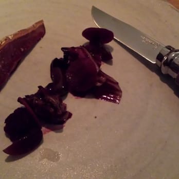 Commis - 6th course: Roast squab with red beetroot in 2 year old pickled cherry juice and chicory - New American Near Me - Oakland, California