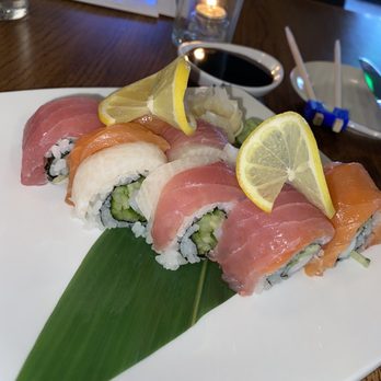 Chuck’s Fish - Rainbow: shrimp, cucumber, wasabi, topped: tuna, yellowtail & fresh salmon. - Sushi Bars Near Me - Tallahassee, Florida