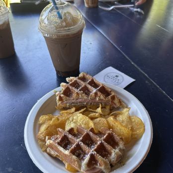 Iron Waffle - Breakfast sandwich with turtle mocha - Coffee & Tea Near Me - Lakeshore, Minnesota Iron Waffle - Breakfast sandwich with turtle mocha - Coffee & Tea Near Me - Lakeshore, Minnesota