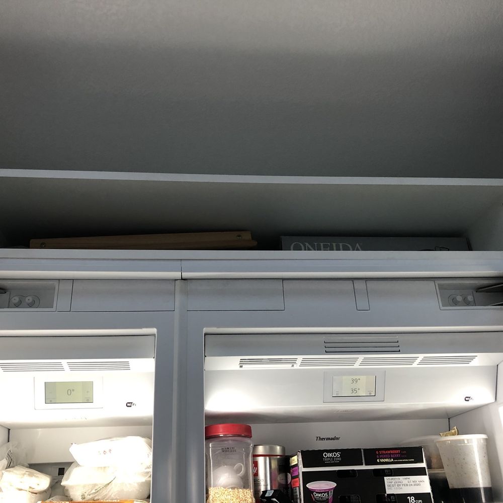 J & N Kitchen Cabinets - DeWils Fenix panels as refrigerator doors with a hidden cabinet above- have to open refrigerator door to access it of course. - Cabinetry Near Me - San Francisco, California