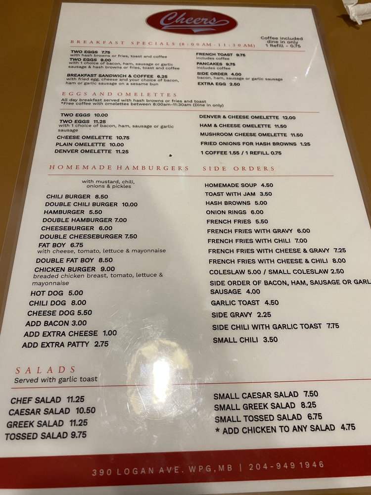 CHEERS RESTAURANT Updated August 2024 390 Logan Ave, Winnipeg