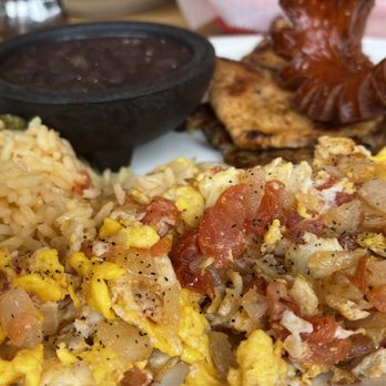 The Maya Restaurant - The "Franklyn Special" * chorizo * steak  * chicken  * eggs with Diced Tomato and onions * rice and peas * Negro ‍beans - Spanish Near Me - Stamford, Connecticut