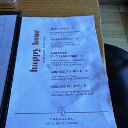 45th Parallel Distillery-Stillwater - Happy hour menu
