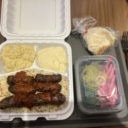 Half Beef (lamb) kufta and half Beef (Lamb) Sujuk bowl with Baba Ghannouj and Hummus Half Beef (lamb) kufta and half Beef (Lamb) Sujuk bowl with Baba Ghannouj and Hummus