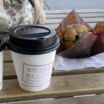 Sweet Bloom Coffee Roasters - Two cappuccinos & a blueberry muffin - Coffee & Tea Near Me - Arvada, Colorado