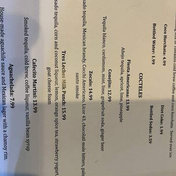 Colibri by Tamale Boy - Sample bar menu that week - Mexican Near Me - Portland, Oregon